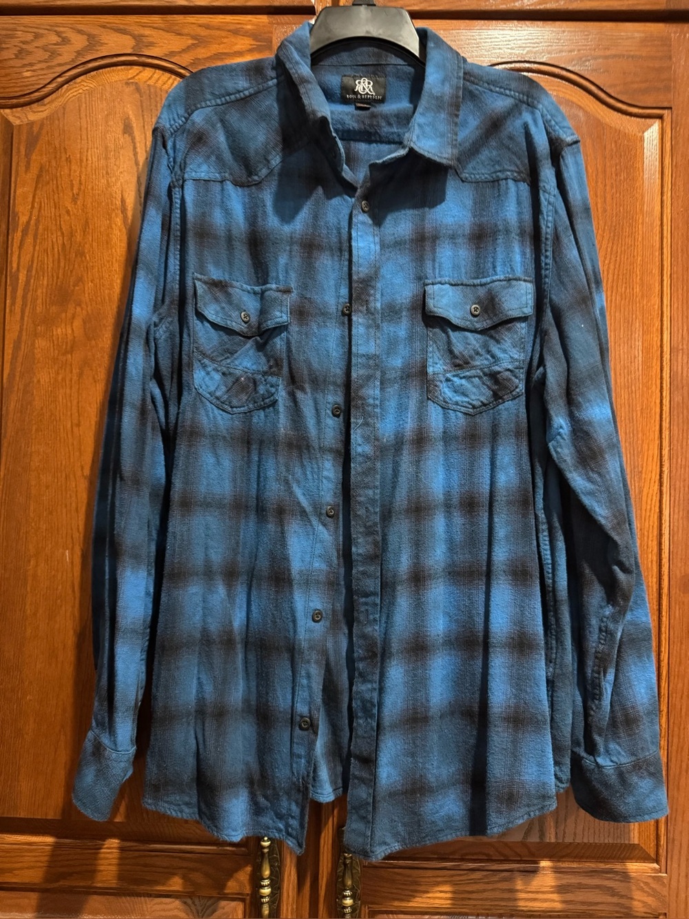Rock & Republic Blue and Black Plaid Button-Down Shirt